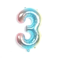 Gradient rainbow number 3 foil balloon with metallic finish for birthday party decor - Bulk Packaging / Number 3 / Gradient Blue