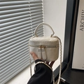 Elegant white crocodile texture square bag with gold chain strap and top handle - White