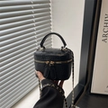 Fashionable black crocodile pattern bucket bag with gold chain strap and top handle - Black