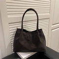 Borsa tote minimalista in finta pelle scamosciata marrone scuro con manici lunghi - Marrone