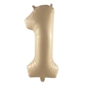 Detailed view of cream number 1 foil balloon with top and bottom hanging tabs - Number 1 / 32 Inch Loose / Caramel color