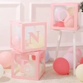 Pink ONE balloon boxes set with transparent panels for baby's first birthday party decor - Pink ONE (Excluding Balloons)
