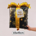 Ballon aluminium boîte cadeau noir et or 69x49cm, décoration Happy New Year - 69x49cm / Forme de Cadeau du Nouvel An Noir Or