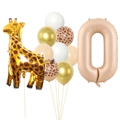 Set palloncini giraffa giungla e numero 0 crema opaco per decorazione festa compleanno - Numero 0 Oro Giraffa Combinazione