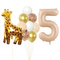 Set compleanno con palloncino giraffa, numero 5 champagne e palloncini in lattice crema - Numero 5 Oro Giraffa Combinazione