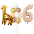 Kit festa giungla 6 anni con palloncino giraffa e grande numero 6 color crema - Numero 6 Oro Giraffa Combinazione