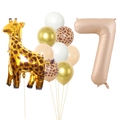 Set palloncini numero 7 con palloncino in foil a giraffa e palloncini in lattice misti - Numero 7 Oro Giraffa Combinazione