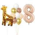 Set palloncini compleanno giraffa con grande numero 8 e palloncini in lattice oro - Numero 8 Oro Giraffa Combinazione