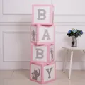 Pink and white BABY alphabet cubes with gray elephant patterns for baby shower decor - Pink Elephant Style (Excluding Balloons)