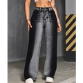 Women high waisted wide leg jeans with vintage black and grey snow wash gradient finish - S / Black