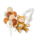 Number 4 brown bear balloon set with cream and orange latex balloons for birthday decor - Number 4 Style (TZK-0687)