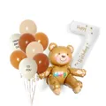 Brown teddy bear balloon set with number 7 foil balloon and earth tone latex balloons - Number 7 Style (TZK-0687)