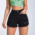 Damen Denim-Shorts in Schwarz mit Rissen, hoher Taille und offenem Saum-Detail - 2XL / Schwarz