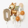 Jungle deer and caramel number 0 balloon set for baby birthday party decorations - Number 0 Style