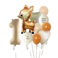 Caramel woodland deer 1st birthday balloon set with heart and beige number one balloons - Number 1 Style