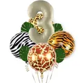 Jungle theme party set with silver number 3 and animal print balloons for birthdays - Number 3