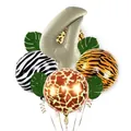 Jungle safari balloon set with number 4 and animal prints for birthday party decor - Number 4
