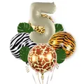 Number 5 cream balloon set with jungle animal prints like zebra, tiger, and giraffe - Number 5
