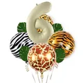 Animal print jungle party balloon set with cream number 6 and safari patterns - Number 6