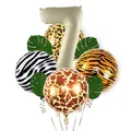 Jungle theme party set with cream number 7 balloon and 4 animal print foil balloons - Number 7