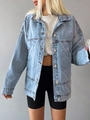 Oversized light blue wash denim jacket with drop shoulders and metal buttons in a retro style - XS / Light Blue