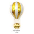 Ballon en aluminium montgolfière 4D à rayures jaunes et blanches avec panier 90x29cm - Montgolfière à Rayures Verticales Dorées