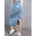 Gonna midi in denim lavaggio blu chiaro con spacco posteriore e doppie tasche sul retro - S / Azzurro