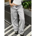 Jean large pour femme en gris clair délavé à la neige avec coupe droite à taille haute - XS / Gris
