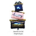 Three-tier gift box balloon for birthday party decoration, 60x124cm blue and pink foil - Three-Layer English Happy Birthday Cake