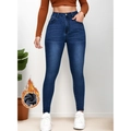 Jeans skinny a vita alta blu scuro da donna con calda fodera in pile per l'inverno - XS / Blu