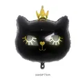 Large black cat foil balloon with golden crown and eyelashes, 64x73cm party decoration - Black Crown Cat