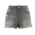 Grijze stretch denim short met rafelige zoom, scheuren en gegraveerde JEANS-knoop - S / Grijs