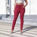 Slim fit high waisted burgundy skinny jeans with triple button closure for women - S / Fuschia