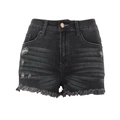 Donkergrijze denim shorts met gerafelde zomen en een vintage gewassen textuur detail - S / Zwart