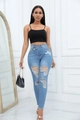 Jeans azzurri a vita alta con chiusura a bottoni asimmetrica e dettagli strappati - XS / Azzurro