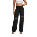 Jeans larghi a vita alta strappati da donna in nero lavato con dettagli distressed - XS / Nero