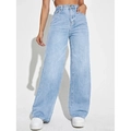 Lichtblauwe high-waist jeans voor dames met wijde pijpen en klassiek vijf-pocket-ontwerp - XS / Lichtblauw
