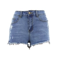 Dames denim shorts in middenblauw met scheuren, gerafelde zomen en hoge taille - S / Lichtblauw