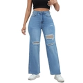 Jeans donna azzurri a vita alta e gamba larga con strappi e dettagli usurati - XS / Azzurro