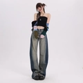 Jean large patchwork vintage pour femme avec empiècements latéraux contrastés - XS / Bleu dégradé/Rallongé