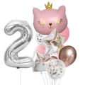 Detail of pink crown cat and silver number 2 foil balloon set with sequins for birthdays - Pink Crown Cat Number 2 Set (12pcs皇冠猫数字套餐粉色2)