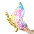 Pink and blue butterfly foil balloon with gold trim for party decorations - Gold Side Flying Butterfly