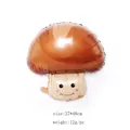 Detail of mushroom foil balloon with brown cap and smiling face design for parties - Mushroom