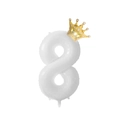 White number 8 balloon with a gold crown for birthday party and anniversary decor - White Number 8 With Gold Crown / 32 inch