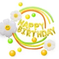 Daisy theme birthday balloon set with Happy Birthday gold foil letters and colorful balloons - Gold Style