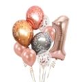Rose gold 1st birthday balloon set with number 1 foil and confetti latex balloons - Number 1 Style (AN02400)