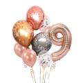 Kit de ballons chiffre 9 or rose avec confettis et imprimé Happy Birthday pour fête - Style Numéro 9 (AN02400)