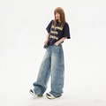Jeans vintage a vita alta e gamba larga da donna in lavaggio azzurro stile street - XS / Retro Lunghezza Regolare