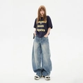 Jeans retrò a vita alta e gamba larga in blu lavato con silhouette oversize street style - XS / Retro Lunghezza Estesa