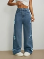 Dettaglio di jeans a gamba larga a vita alta azzurri con fiocchi di raso sui lati - XS / Pantaloni e gonne / Blu scuro